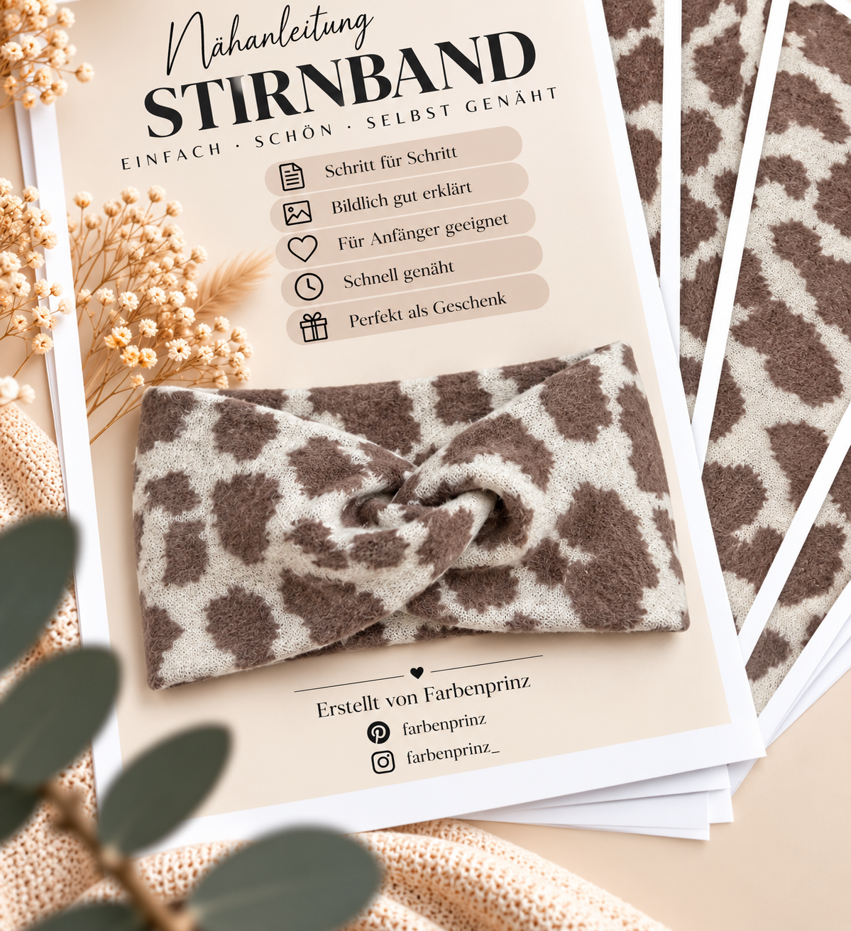 Stoffstreifen für 2 Stirnbänder | 25 cm x 1,50 m | REINE STOFFSTREIFEN ohne Nähanleitung