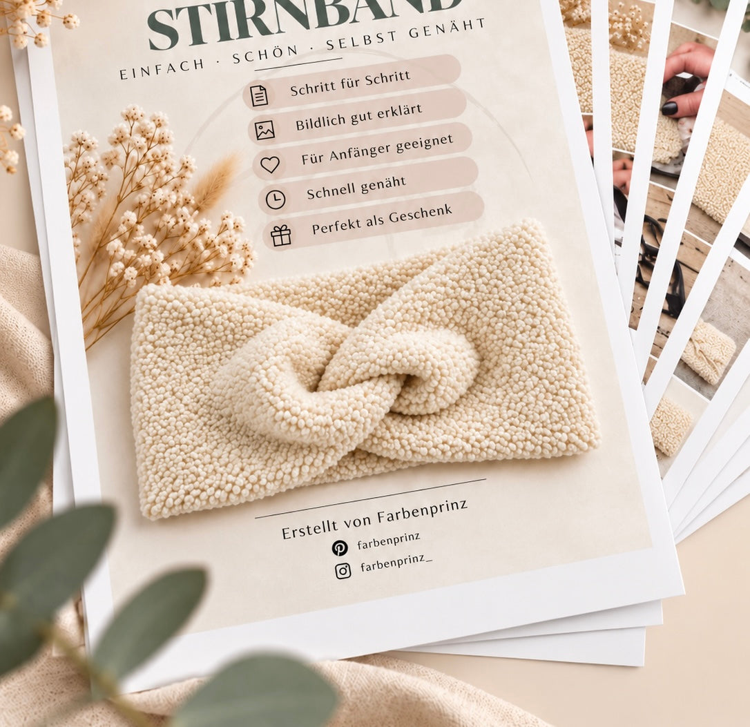 Farbenprinz Bouclé-Stoffstreifen für Stirnbänder, 25 cm x 1,50 m, reine Stoffstreifen