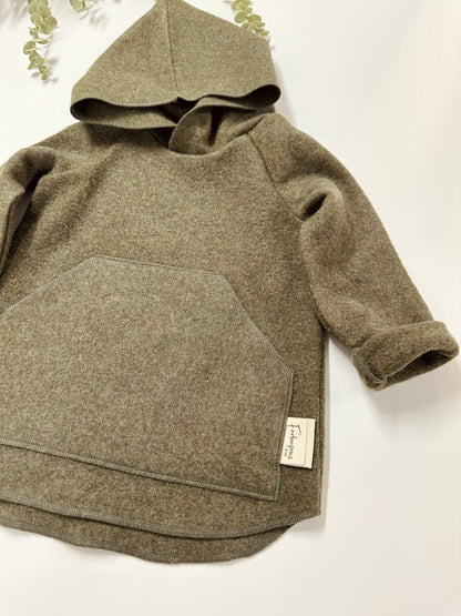 Wollfleece Hoodie-Jacke, 100% Wolle, Frühling