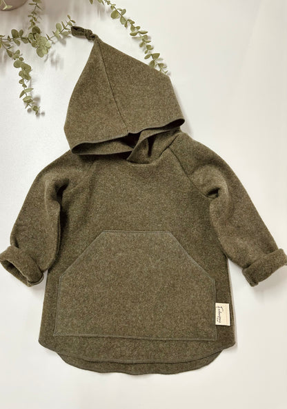 Wollfleece Hoodie-Jacke, 100% Wolle, Frühling