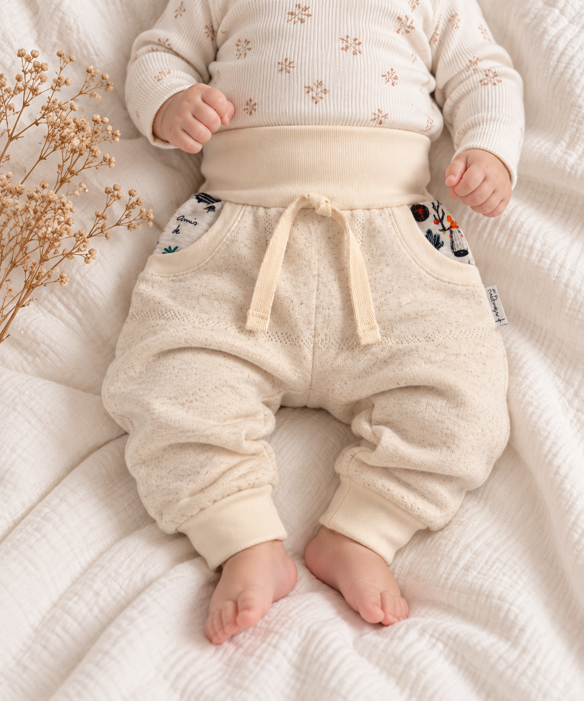 Weiche Babyhose von Farbenprinz aus Baumwolle, mit langem Bündchen, für Größen 62-68, bequem und flexibel für Babys.
