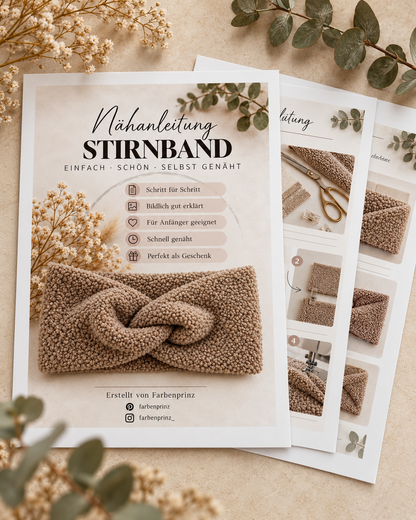 Farbenprinz Bouclé-Stoff Nähset für 2 Stirnbänder, inklusive Anleitung, geeignet für Kindergrößen, ideal zum Selbernähen.