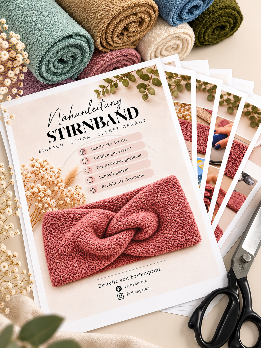 Nähset für 2 Stirnbänder aus Bouclé-Stoff von Farbenprinz, inklusive Anleitung, geeignet für Kinder und Erwachsene