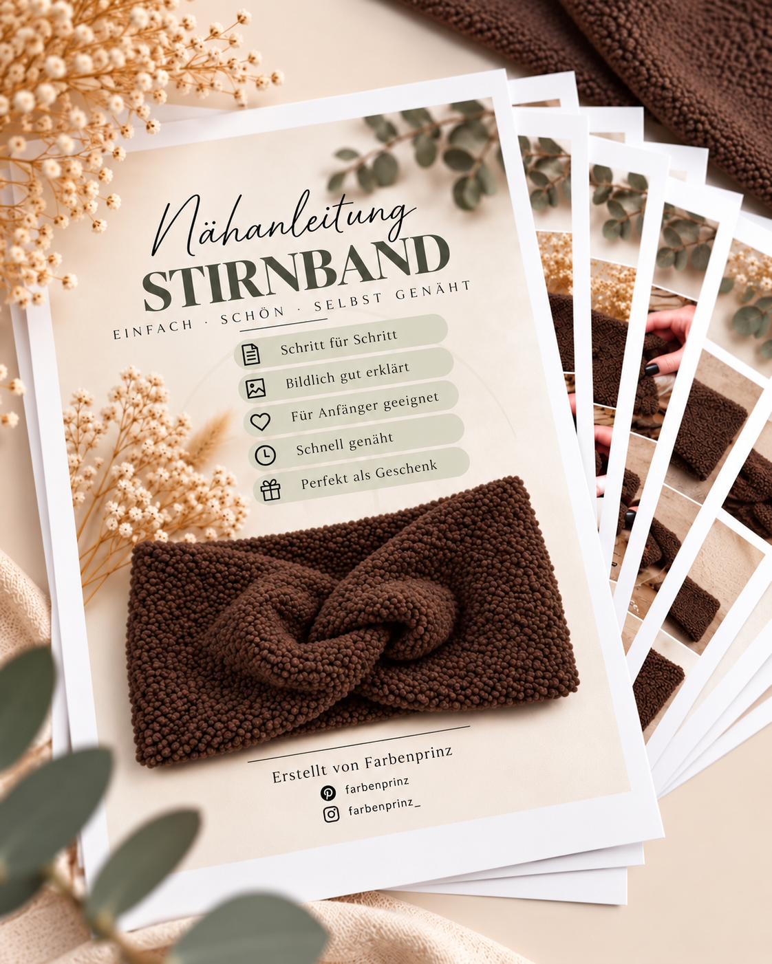 Farbenprinz Stirnband-Nähset aus Bouclé-Stoff für zwei Stirnbänder mit gedruckter Anleitung in Kindergrößen
