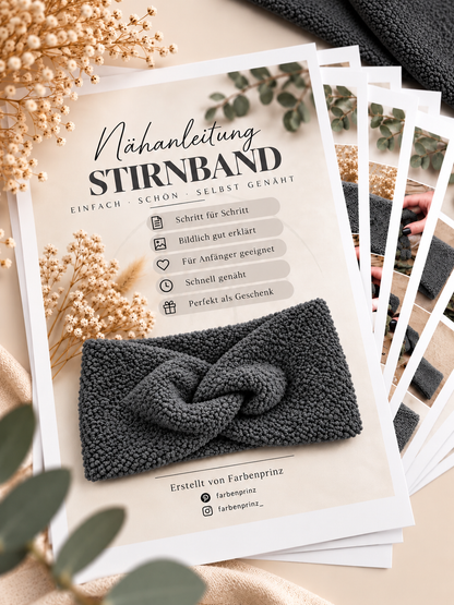 Farbenprinz Stirnband-Nähset mit Bouclé-Stoff für 2 Stirnbänder und gedruckter Anleitung, auch für Kindergr