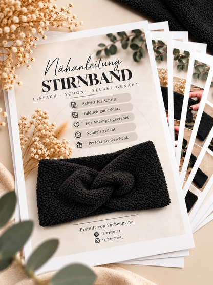 Farbenprinz Stirnband-Nähset mit Bouclé-Stoff für 2 Stirnbänder und gedruckter Anleitung, auch für Kindergrößen